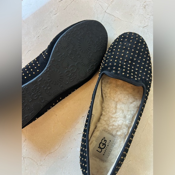 UGG Women's Black Loafers / Slippers  with Gold Studs - Picture 4 of 7